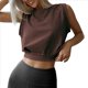 thumbnail image 1 of Camiseta Deportiva Corta para Mujer, , Sin Mangas, para Yoga, Correr, Gimnasio, Algodón, Marrón, XL, 1 of 7