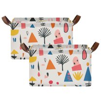 Yayeee Foldable Storage Basket for Shelves with Handles Set of 2 Waterproof Cloth Bins, Beige Geometric