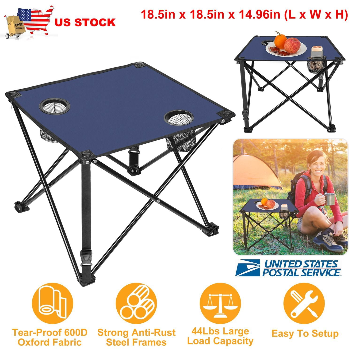 Foldable Camping Table Portable Picnic Table Lightweight Travel Desk with 2 Cup Holders Carrying Bag