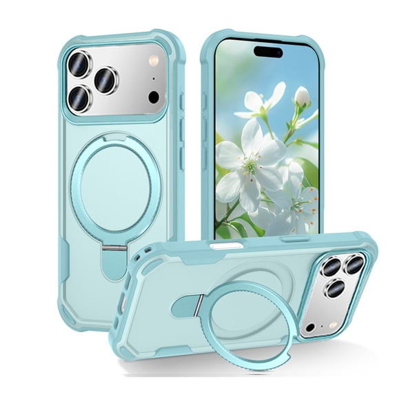 Protective Magnetic Kickstand Case for iPhone 17 Pro with Tempered Glass Screen Protector - Light Blue