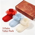 thumbnail image 4 of TELOLY 3Pairs Kids Socks,1-3 Years Old Ruffle Socks,Girly Elegance Socks Lace Socks,Style2,12-15Cm, 4 of 6