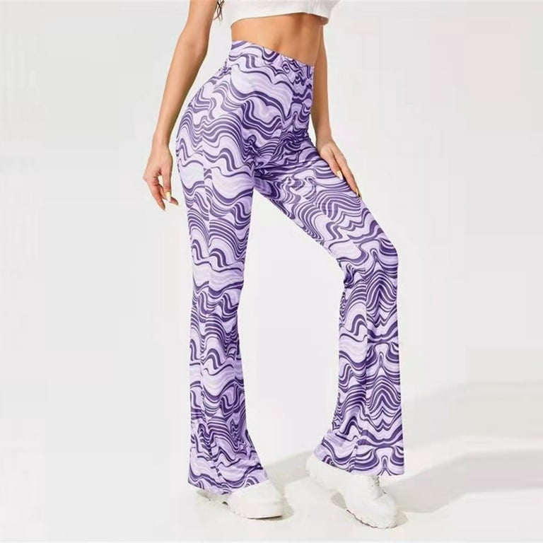 Fesfesfes Women's Dressy Pants Summer Casual Running Athletic Trousers  Water Ripples Printed Yoga Pants High Waist Flared Long Pants