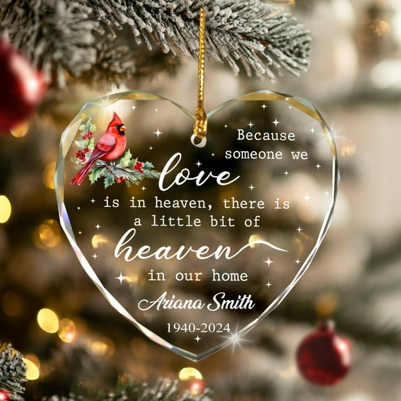 Personalized Cardinal Glass Ornament - Red Bird Christmas Decoration - Memorial Heaven Keepsake for Loved Ones Tree Ornament with Custom Name and Year