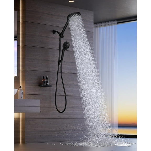 Dual Filtered Handheld Shower Heads Combo,  15-Mode High Pressure Rainfall Showerheads with Filter for Hard Water, Removes Chlorine, Improves Skin Hair Condition, Matte Black