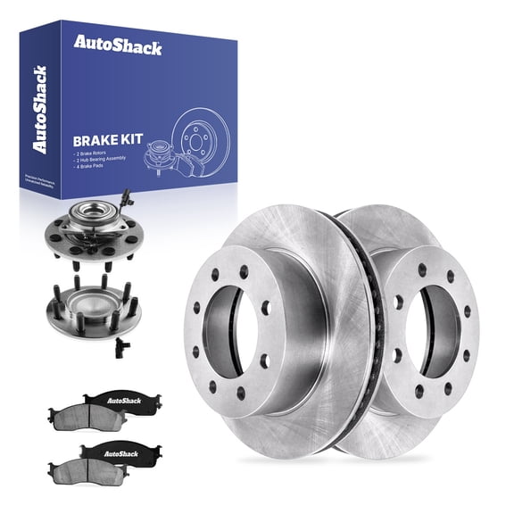 AutoShack Front Vented Brake Rotors   Ceramic Pads   Hub Bearing Assembly 8-PC Brake Kit Replacement for 2006-2008 Dodge Ram 1500 2006-2008 Dodge Ram 2500 13.89" (352.8 mm)