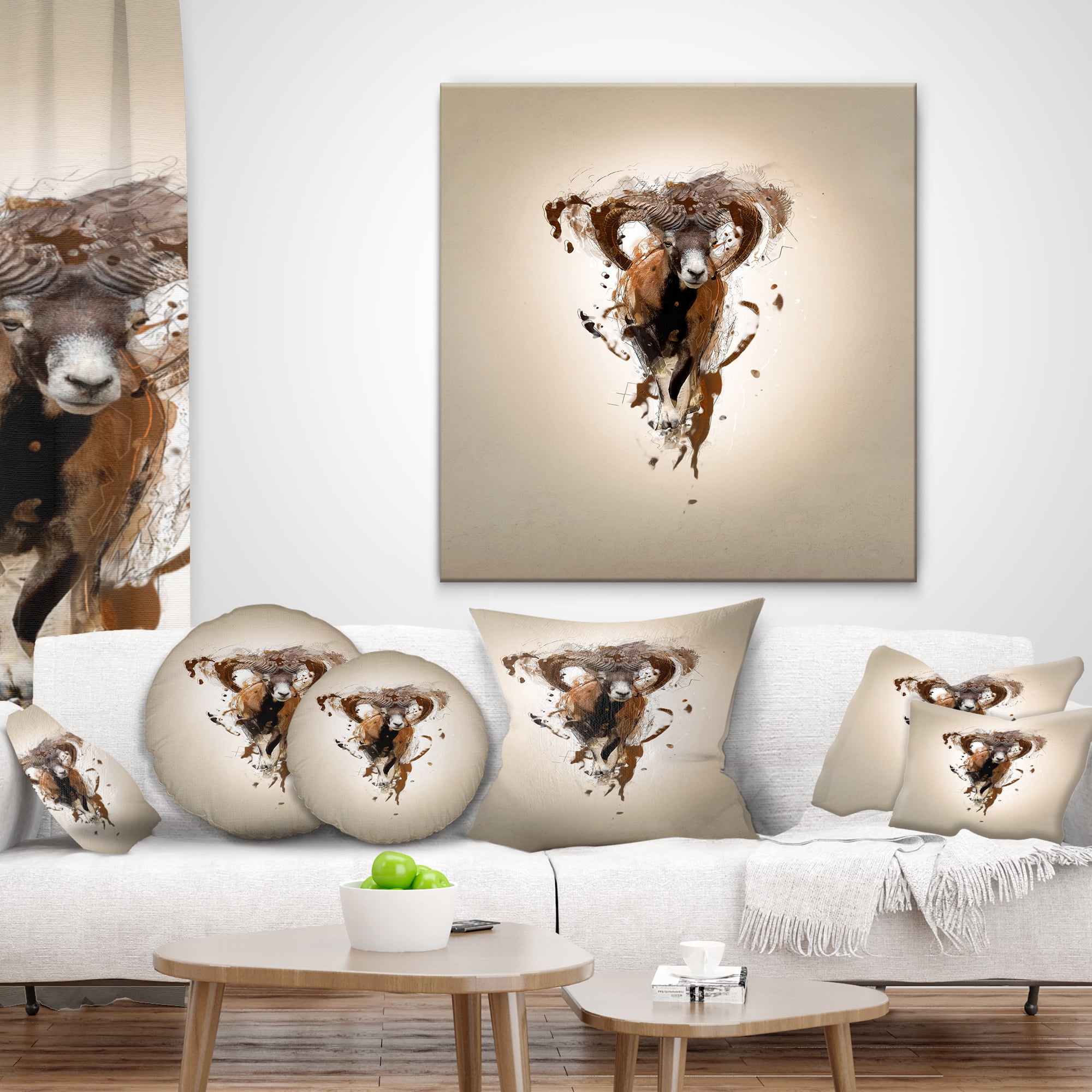 Designart Mouflon Abstract Walking - Animal Throw Pillow - 12x20