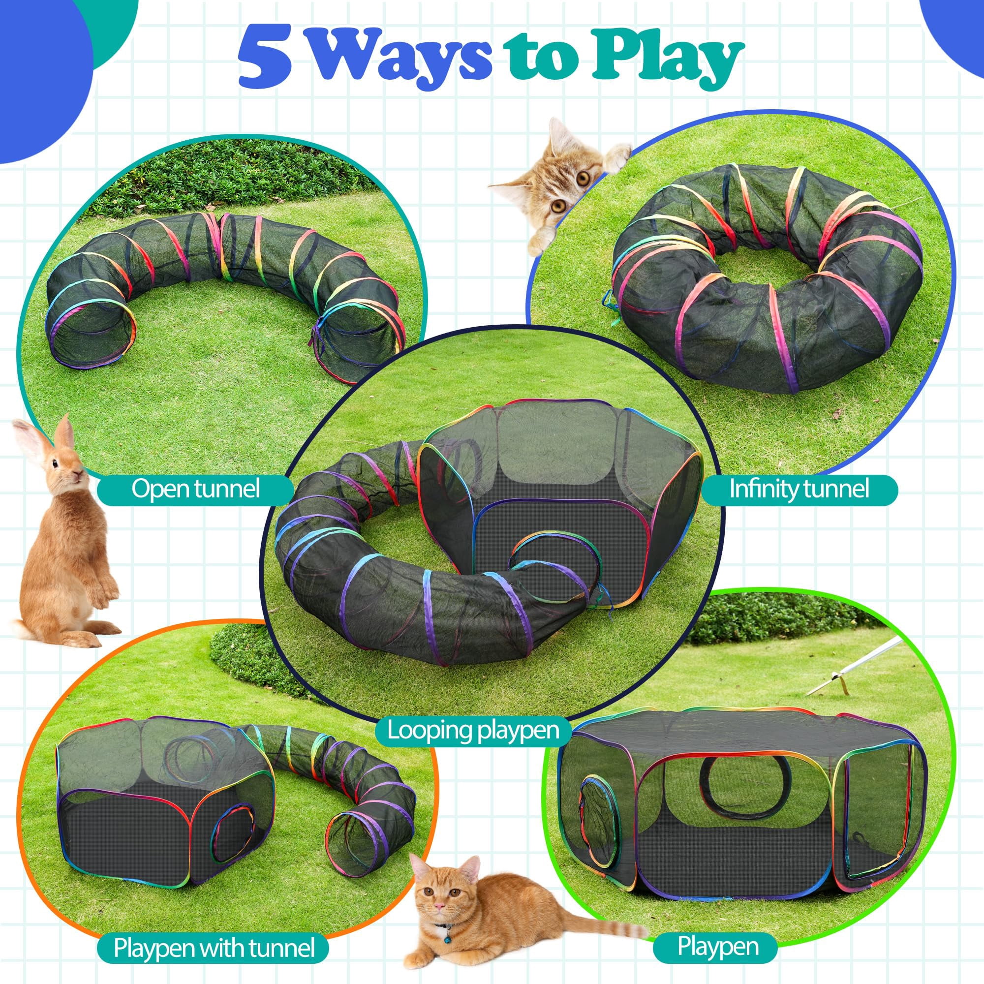 Outdoor Cat Enclosures  Portable Rainbow Catio Playground With Storage Bag & 4 Tent Stakes For Cats And Small Animals Foldable Playpen Tunnel Outside Indoor Play