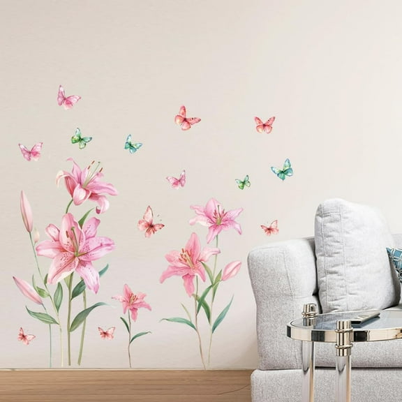 Lily Flower Wall Stickers Decals Decor Removable Peel and Stick 2 Sheets 11.8" x 35.4" Vinyl 3D Wall Murals for Bedroom Living Sewing Room Bathroom Nursery Classroom Playroom Home for DIY