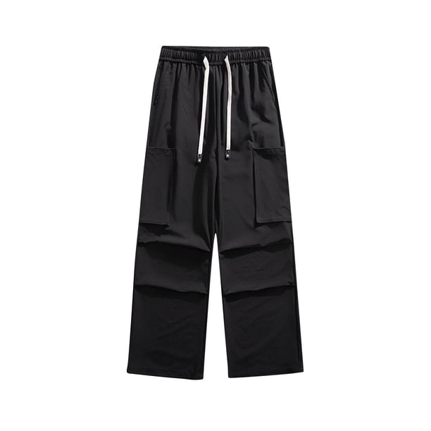 Pantalones de trabajo de longitud completa para hombre, de color liso, con bolsillos, informales, de pierna recta