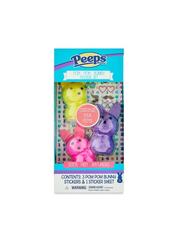 Peeps Pom Pom Bunnies Sticker Set, Easter Party Favor, 3+