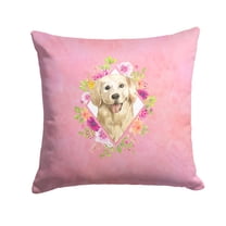 Carolines Treasures CK4235PW1414 Golden Retriever Pink Flowers Fabric Decorative Pillow  14Hx14W multicolor