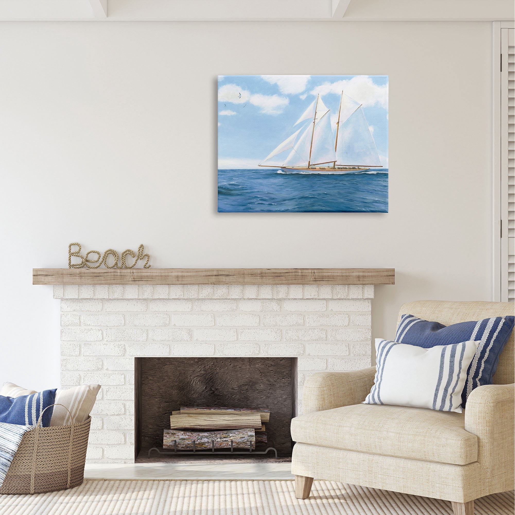 Stupell Industries Blue Nautical Sailboat Transportation Painting Gallery Wrapped Canvas Print Wall Art, 40 x 30