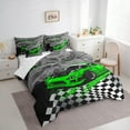 thumbnail image 3 of Manfei Green Racing Car Twin Bedding Sets 7pcs for Boys, Speed Sports Car Bedding Comforter Set, Black White Plaid Flag Sheet Sets, Ultra Soft Home Decor, 3 of 8
