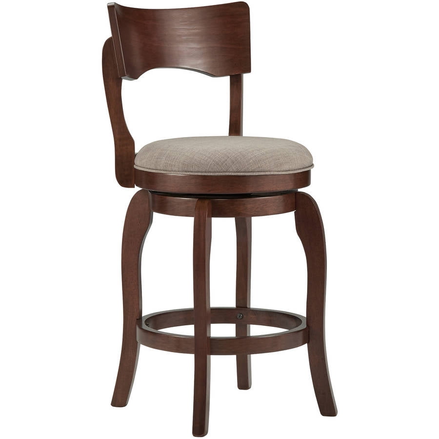 McAllister Brown Oak High Back Swivel Seat Counter Stool, Grey Linen