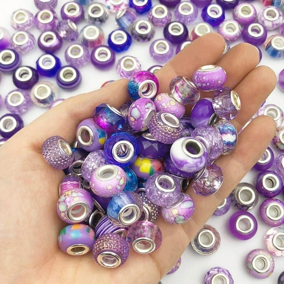 European Large Hole Lampwork Spacer Beads, Assorted Mixed Color Craft Beads for DIY Jewelry Making, 80 Pieces