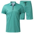 thumbnail image 6 of NAFUU Mens 2 Piece Outfits Men Casual Striped Two Piece Suit Zipper Short Sleeve Polo Shirts Drawstring Pocket Shorts Set Comfort Sports Suits, 6 of 6