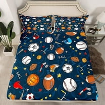 Sports Theme Fitted Sheet 3D Blue Ball Bedding Set Baseball Football Basketball Bed Sheet Set Microfiber Competitive Games Bed Cover Room Decor Twin Size