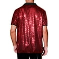 thumbnail image 3 of INSPIRE CHIC Sequins Shirts for Men's Camp Collar Short Sleeve Button Down Party Shiny Shirt M Red, 3 of 4