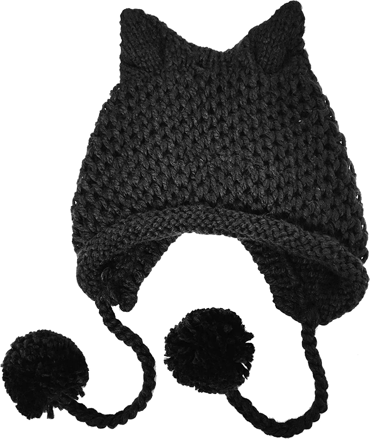 PIKADINGNIS Knit Cat Ear Beanie Hat for Women Fox Ear Cable Beanie with