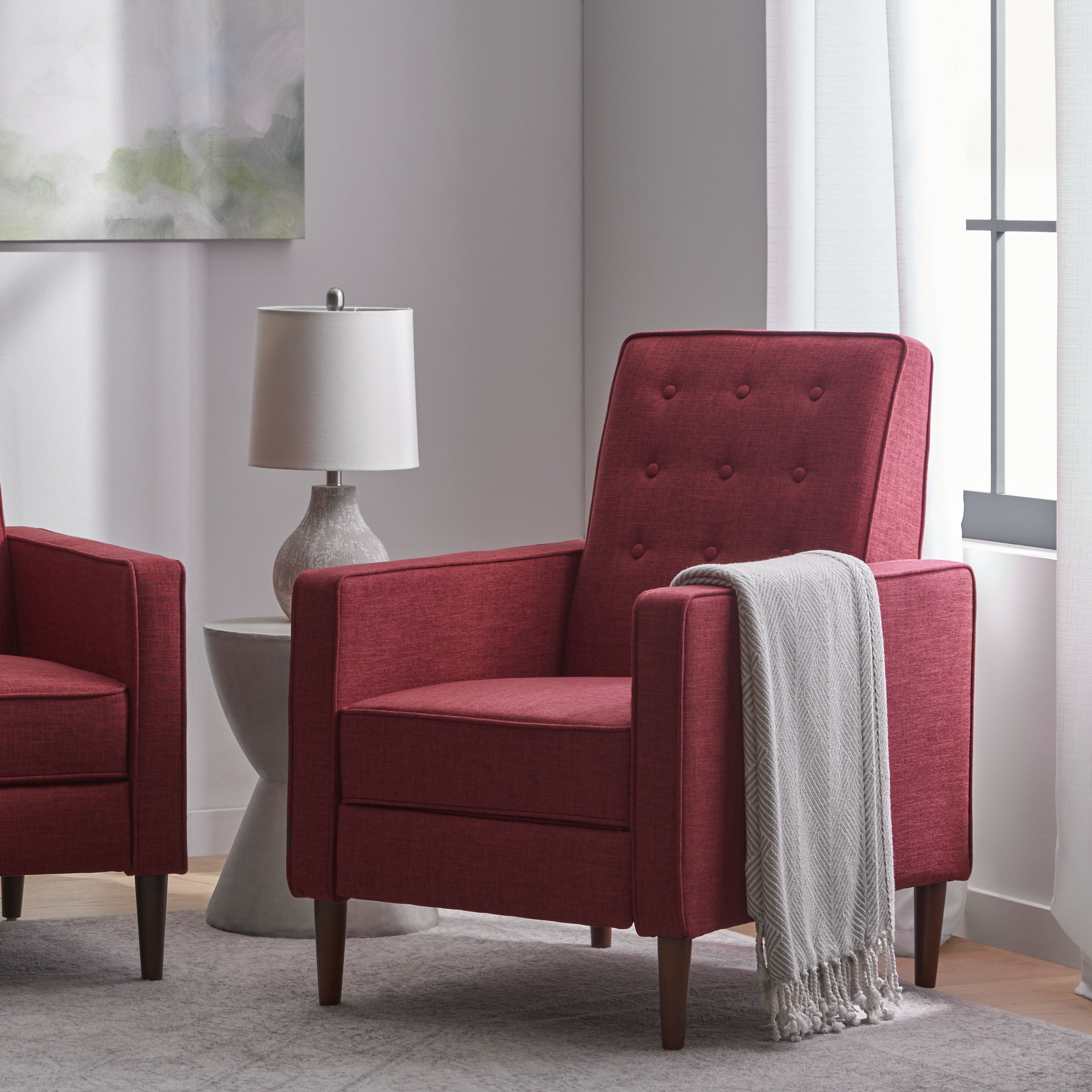 Euroco Modern Fabric Recliner Chair with Espresso Wood Legs, Adjustable Backrest & Plush Upholstery, Space-Saving Design