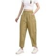 thumbnail image 2 of Roncen Women's Solid High-Waisted Casual Pants - Relaxed Fit with Elastic Cuff Trousers, Drawstring & Elastic Waist, Pockets for Fashionable & Leisure Style, 2 of 4