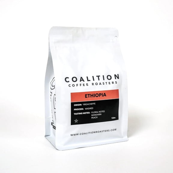Coalition Coffee Roasters Ethiopia Yirgacheffe Light Roast Whole Bean Coffee, Floral, Mandarin & Peach, 12 oz – Single Origin