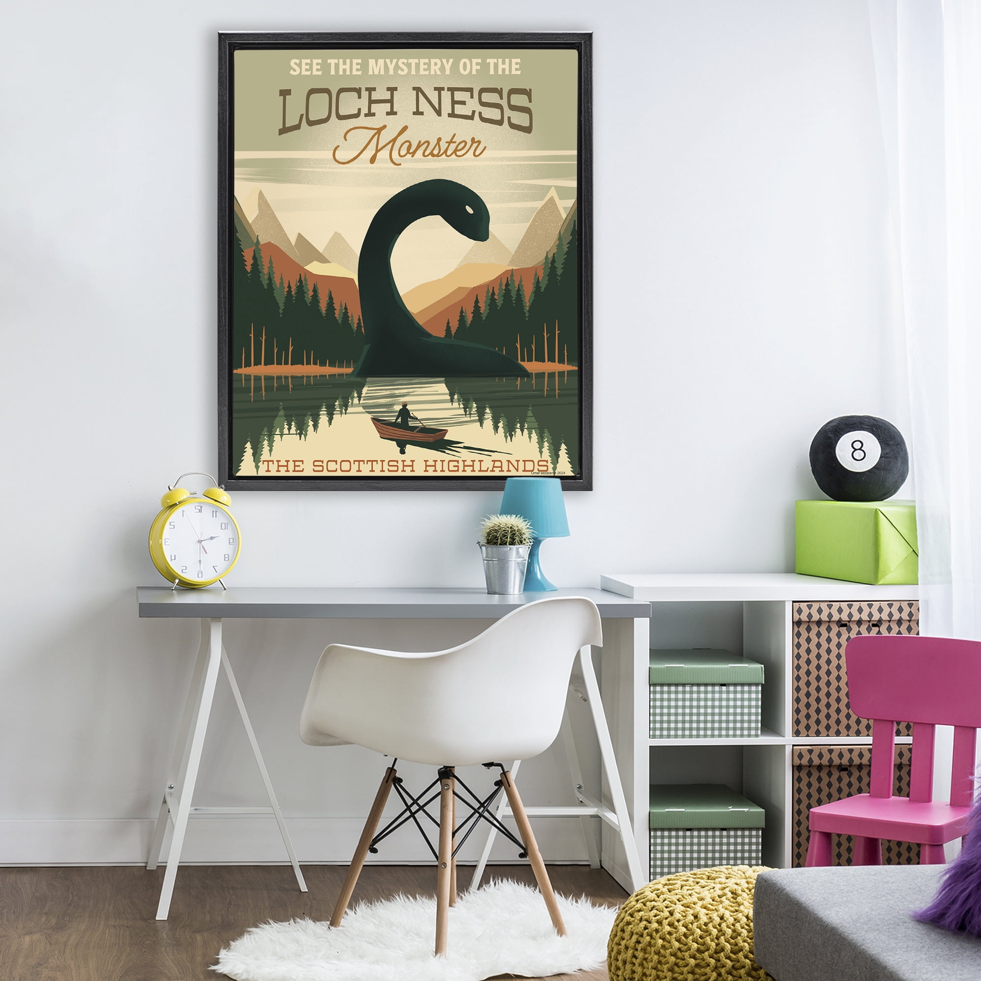Stupell Industries Folklore Monster Tourism Black Framed Floater Canvas Wall Art, design by Omar Escalante