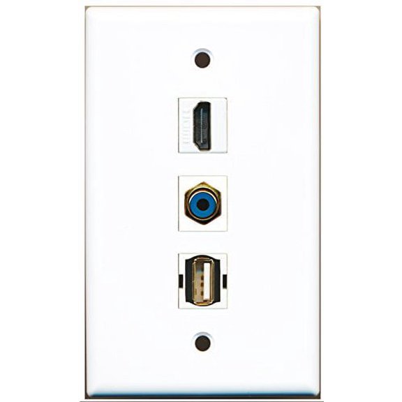 RiteAV - 1 Port HDMI and 1 Port RCA Blue and 1 Port USB A-A Wall Plate