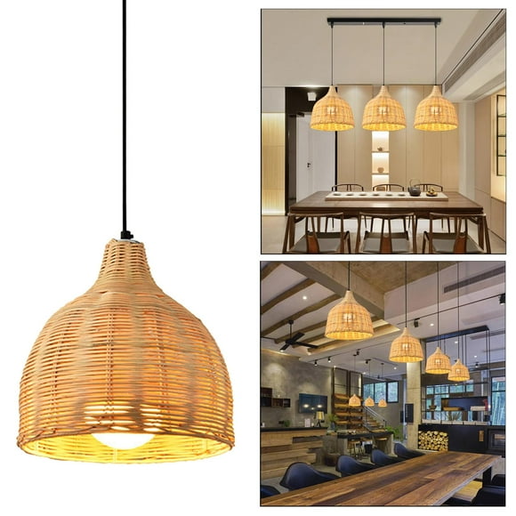 Loviver Rattan Pendant Light Woven Linear Chandelier, Rattan Basket Lighting 26x26cm