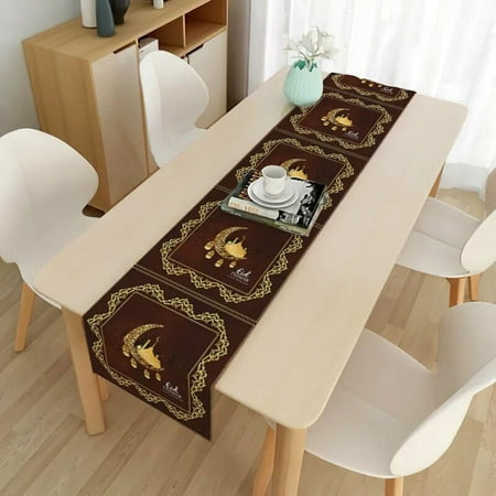 

Ramadan Festival Gold Star Moon Table Runner Muslim Festival Decoration Linen Stain Resistant Kitchen Table Cleaning Tool