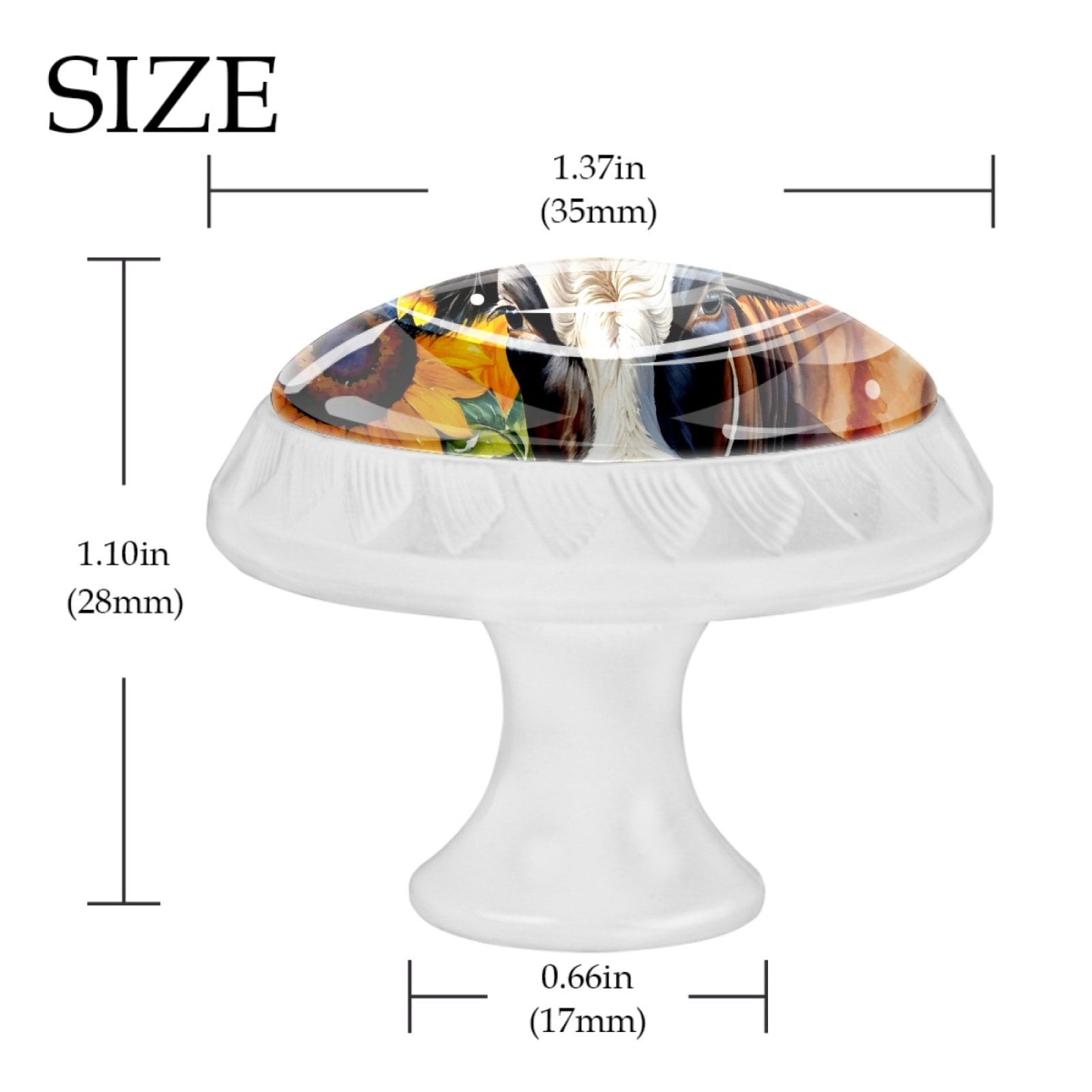 4 Pcs Cow and Sunflower Knobs for Kitchen Cabinet Cupboard Dresser Bookcase Drawer Pulls Handles Round Home Decor