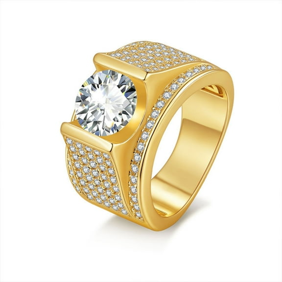 Moissanite Rings Gold Wedding Band for Men 3 Carat 925 Sterling Silver Promise Rings for Him Round Cut D Color VVS1 Clarity Anniversary Ring Jewelry Size 7-12