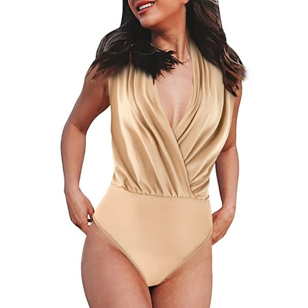 

Black Shapewear Bodysuit Women Sleeveless Pleated Temperament Loose Wild Bottoming Shirt Jumpsuits For Women Summer Rose Gold S