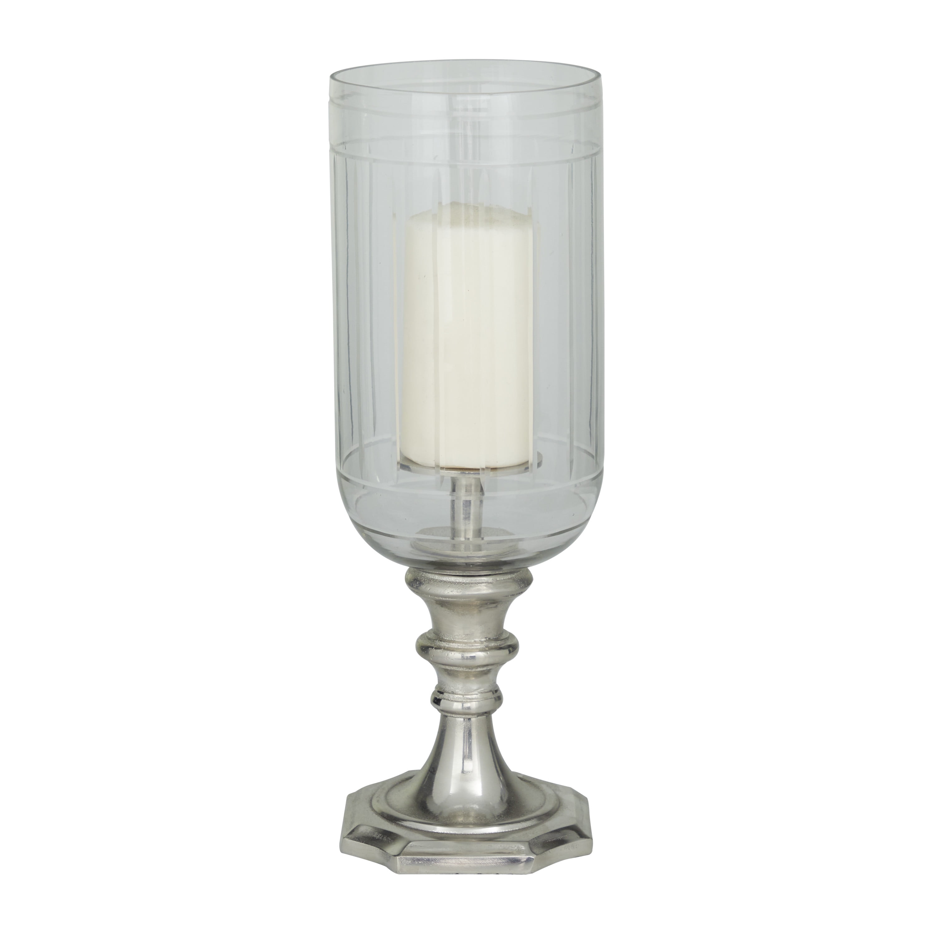 DecMode Silver Aluminum Single Candle Hurricane Lamp