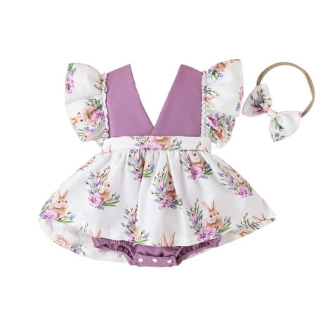 

Baby Bodysuit Girls Easter Rabbit Cartoon Prints Romper Bodysuit For Babys Clothes Outwear For 12-18 Months