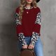 thumbnail image 3 of Blusas con estampado de leopardo para mujer, blusas elegantes informales con bloques de Color, camisetas holgadas de otoño con cuello redondo para mujer, color rojo vino L, 3 of 6