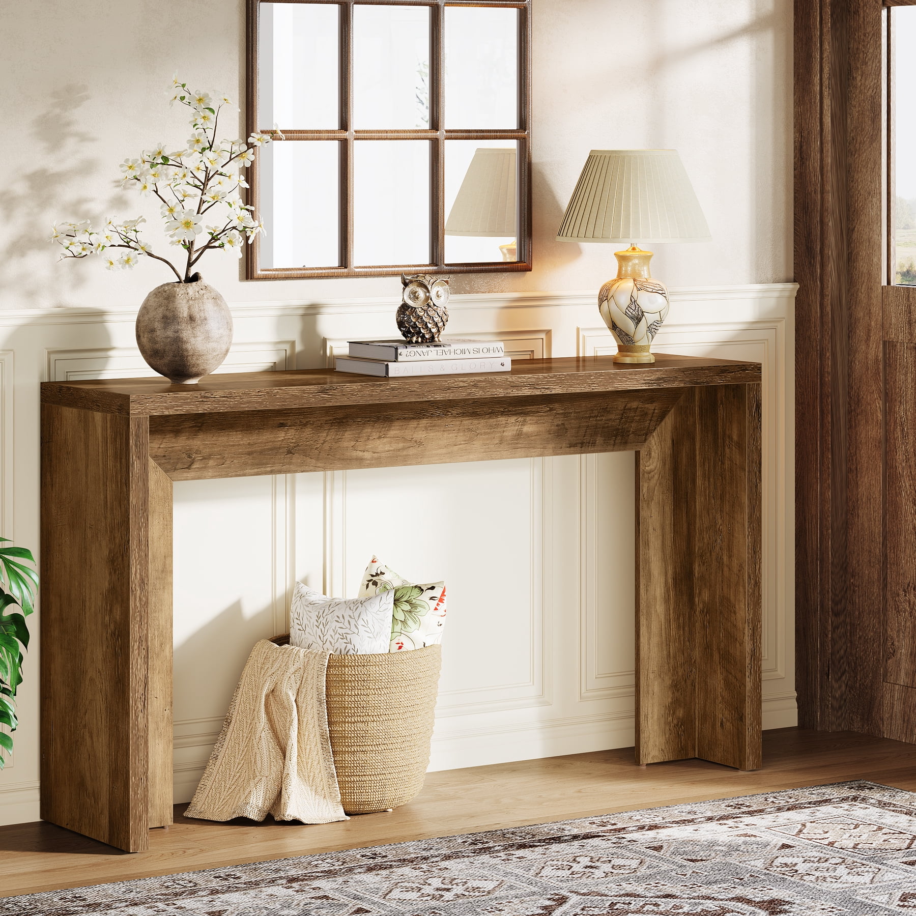 Tribesigns 55-Inch Farmhouse Console Table with Storage, Rustic Brown Wooden Sofa Table for Entryway, Foyer, Hallway, Living Room, Easy Assembly