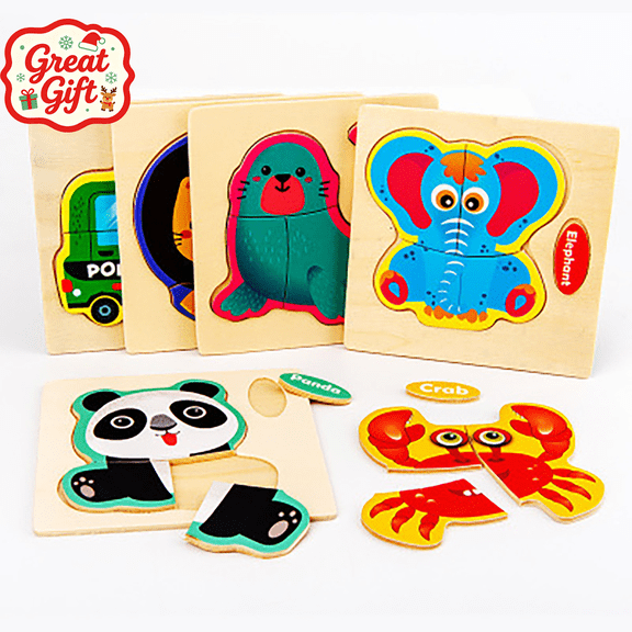 Wooden Jigsaw Puzzles, Stocking Stuffers Montessori Educational Toy, Preschool Animal Vehicle Cognition Fine Motor Toy, Christmas Birthday Gift for Toddler Boys Girls Ages 1-3