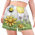 thumbnail image 2 of Women's Satin Pajama Shorts Bees Collect Honey with Pockets, Elastic Waist Sleep Lounge Shorts, 2 of 7
