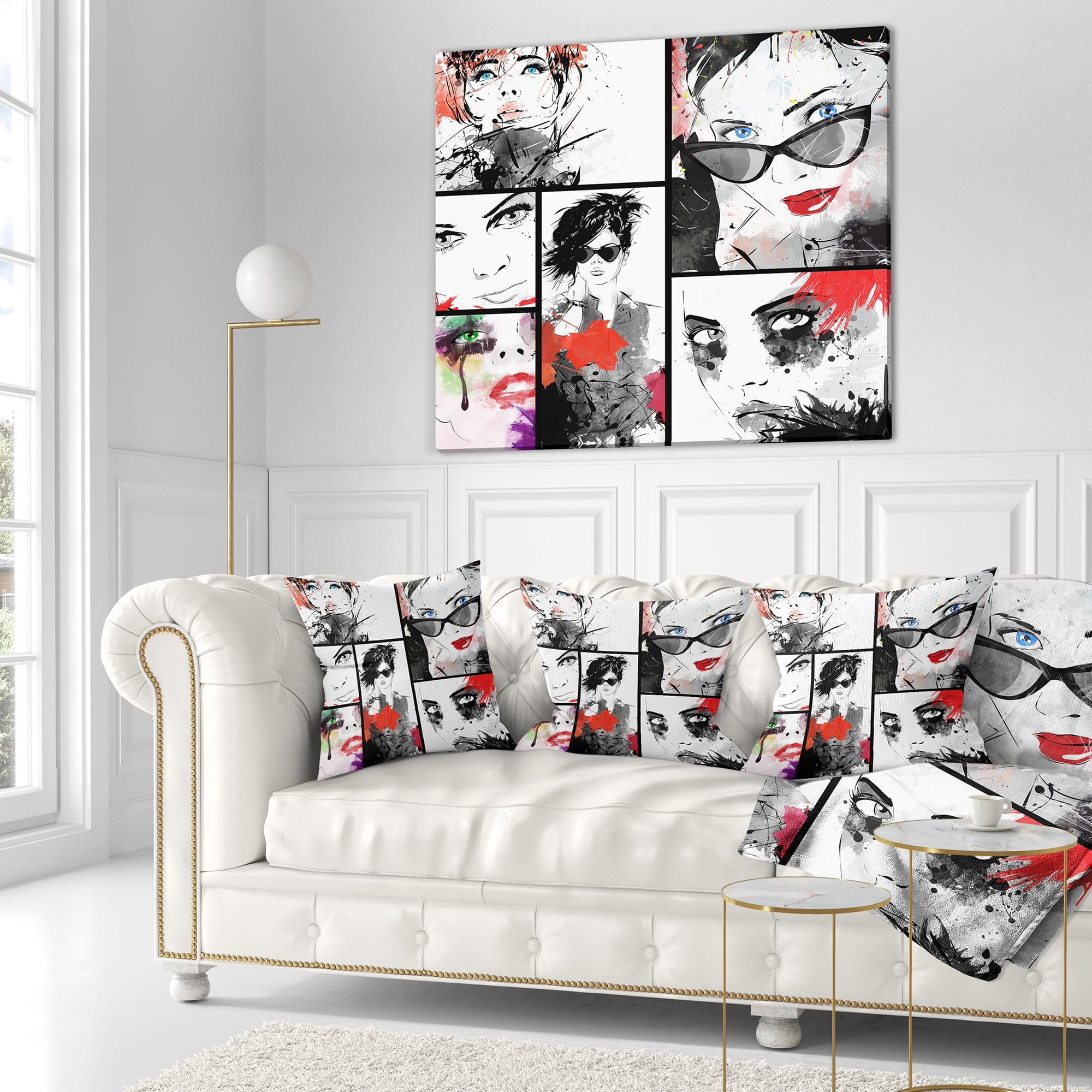 Designart Beautiful Faces Collage - Abstract Portrait Throw Pillow - 16x16
