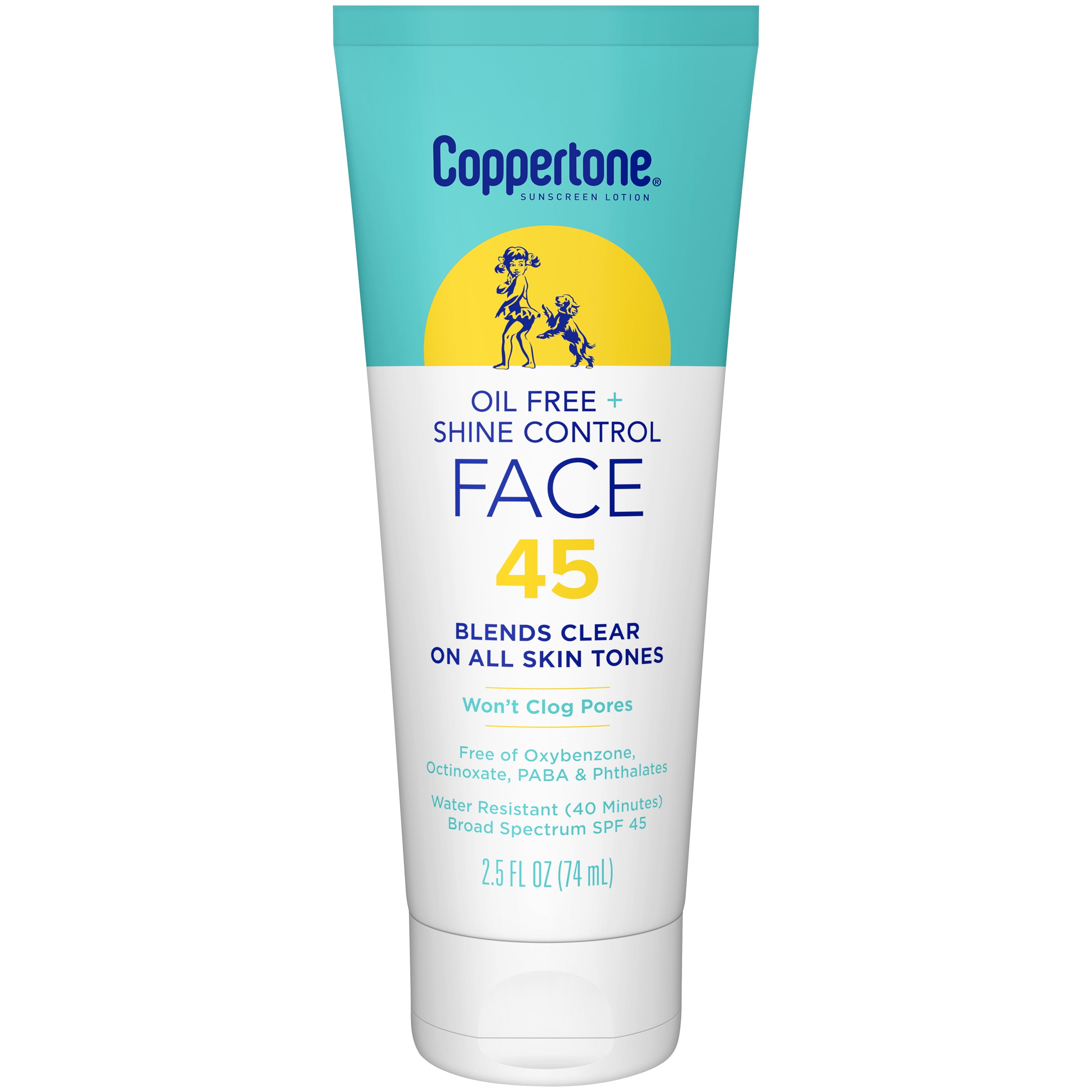 Coppertone Oil Free + Shine Control Sunscreen Face Lotion SPF 45, 2.5