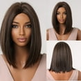 thumbnail image 3 of Short Straight Synthetic Wigs for Women & Girls - Blonde to Brown Ombre Bob Wigs with Bangs, Heat Resistant, 3 of 28
