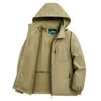 Kmdttou Waterproof Rain Jacket Men Lightweight Outdoor Raincoat Hooded for Hiking skiing Solid Color Outdoor Climb Sport Run Pocket Zipper Long Sleeved Hooded Khaki XL