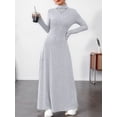 thumbnail image 4 of Women Long Sleeve Maxi Dress Fall Winter Casual Turtle Neck Ribbed Knit Bodycon Going Out Dresses Light Gray XS, 4 of 7