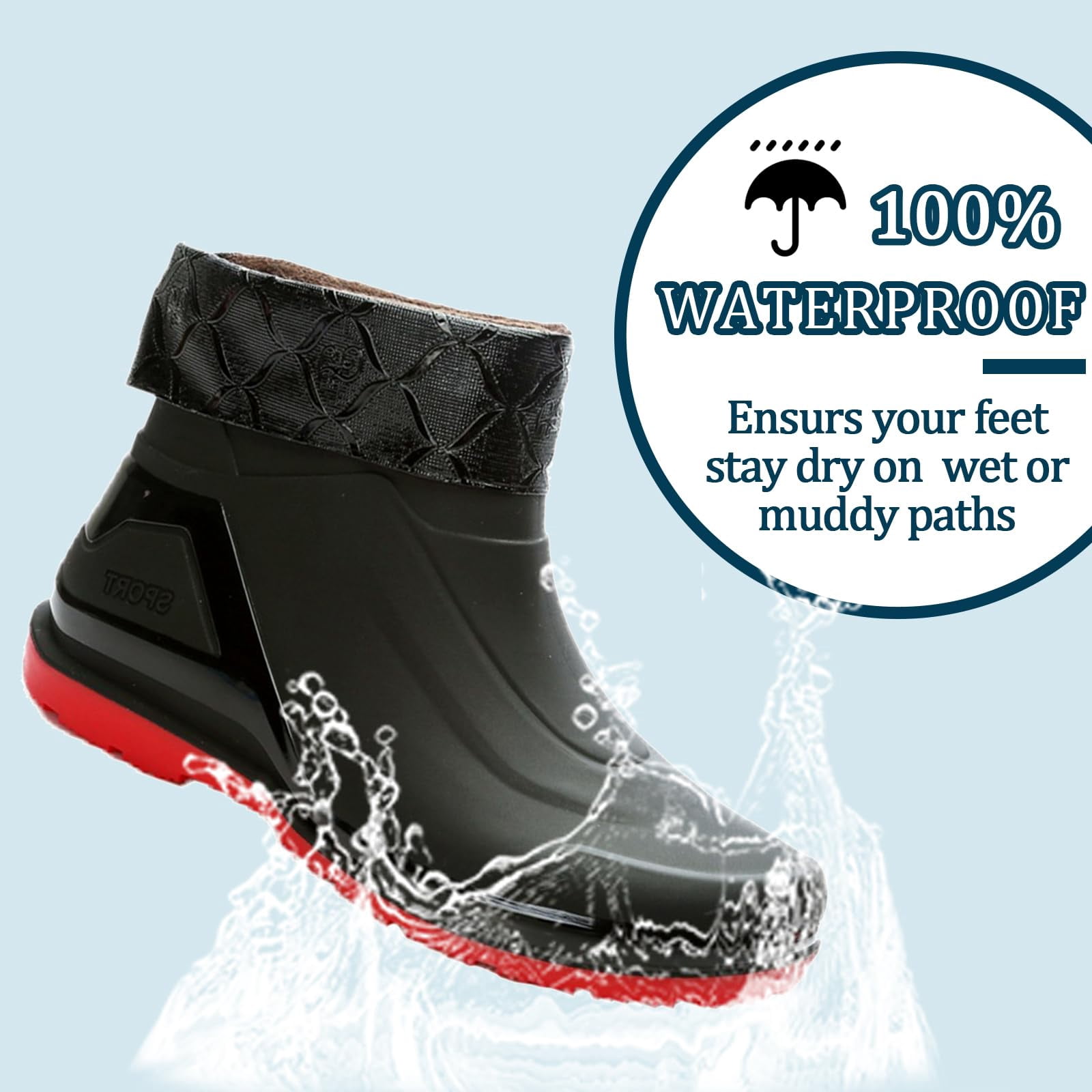 AUXDIQ Rain Boots Men Short Ankle Waterproof Rain Shoes Outdoor Garden Shoes