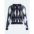 thumbnail image 6 of Free Assembly Women's and Women's Plus Argyle Cardigan Sweater with Puff Sleeves, Midweight, Sizes XS-4X, 6 of 6