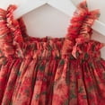 thumbnail image 4 of Ulitacool Dresses For Girls Round Neck Sleeveless Floral Holiday Party Outfit Tiered Mesh Dress Dance Party Dresses Lovely Wear Watermelon Red 3-4 Years, 4 of 5