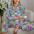 thumbnail image 6 of Fuzoiu Succulents Print Women's Long-Sleeved Pajama,Lounge Button Down Nightwear,Womens Notch Collar Pajama Set-Medium, 6 of 7