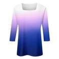 thumbnail image 3 of GceSteap 3/4 Sleeve Tops for Women Square Neck Summer T Shirts Casual Dressy Trendy Blouses Gradient Print Tunics Royal Blue M, 3 of 4