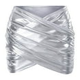 thumbnail image 4 of IWRICH Women's Shiny Silver Metallic Cross Mini Skirt Holographic Ruched Wrap Hem Bodycon Pencil Short Skirt Pleated Party Clubwear Silver XL, 4 of 6